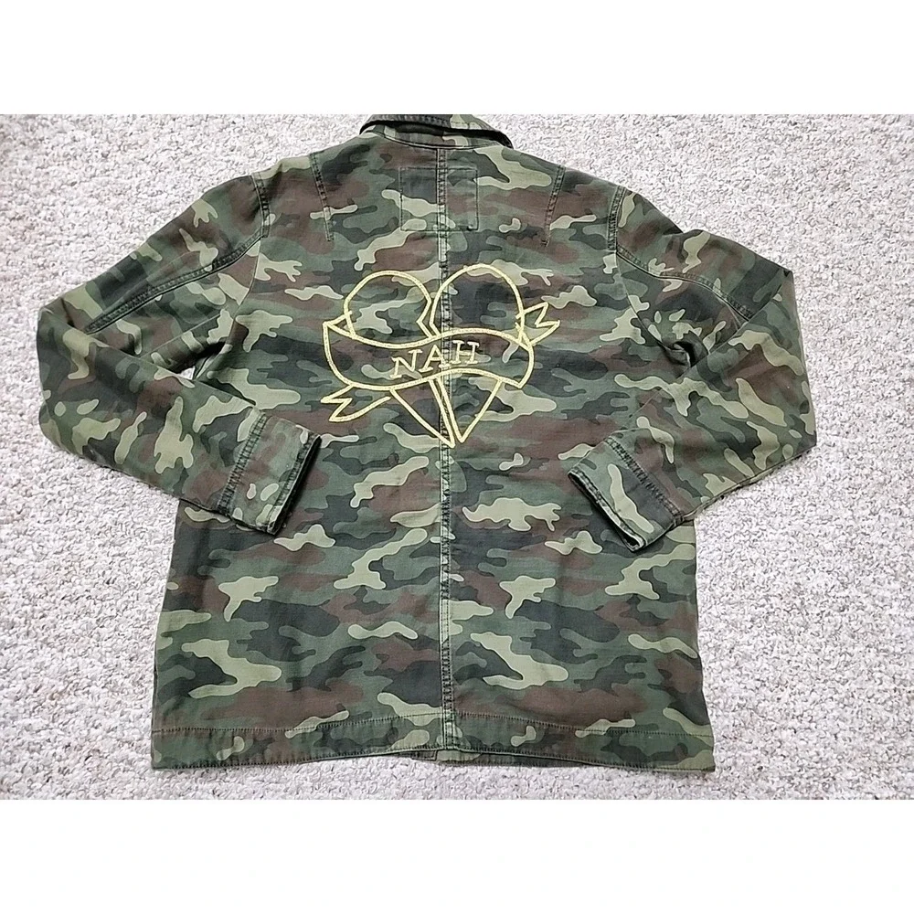 American Eagle AEO‎ Green Camo NAH Embroidered Heart Utility Jacket L Buttons